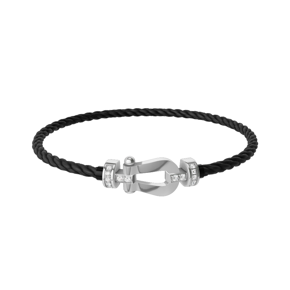 Fred Force 10 Medium 18k White Gold and Diamond Pave Cable Bracelet Size 19 inches